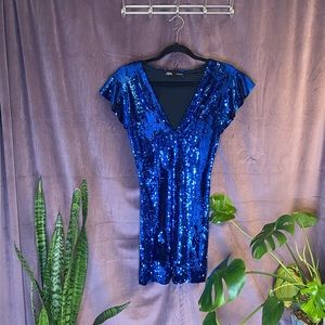 ✨Sparkly Zara Blue V Neck Mini Dress✨